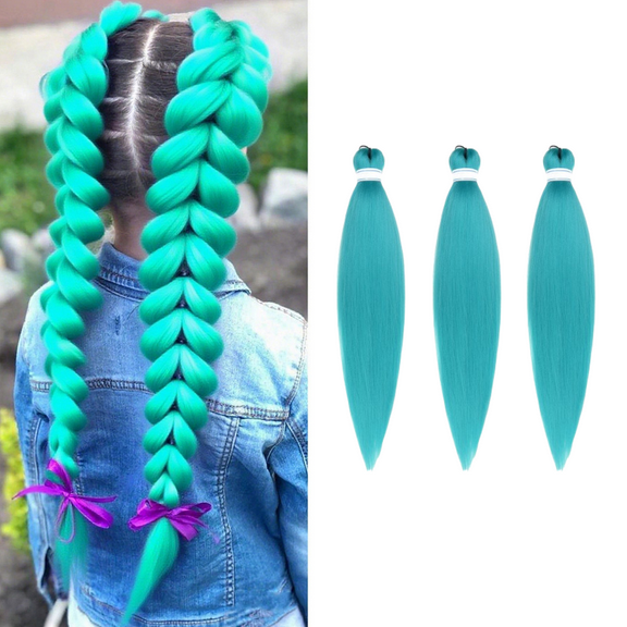 Turquoise Hair Extensions, 26 Inch 3 Packs Braiding Hair Pre Stretched Purple Yaki Braiding Hair Synthetic Hair Colored Braiding Hair Crochet Hair