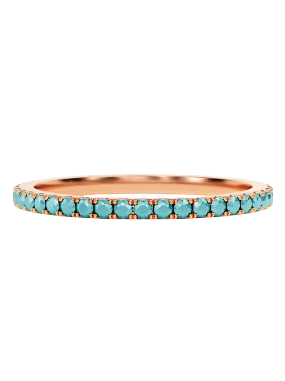Turquoise Half Eternity Band - 14k Rose Gold Band Ring - Natural Turquoise Gemstone - Turquoise Wedding Ring - Stackable Ring
