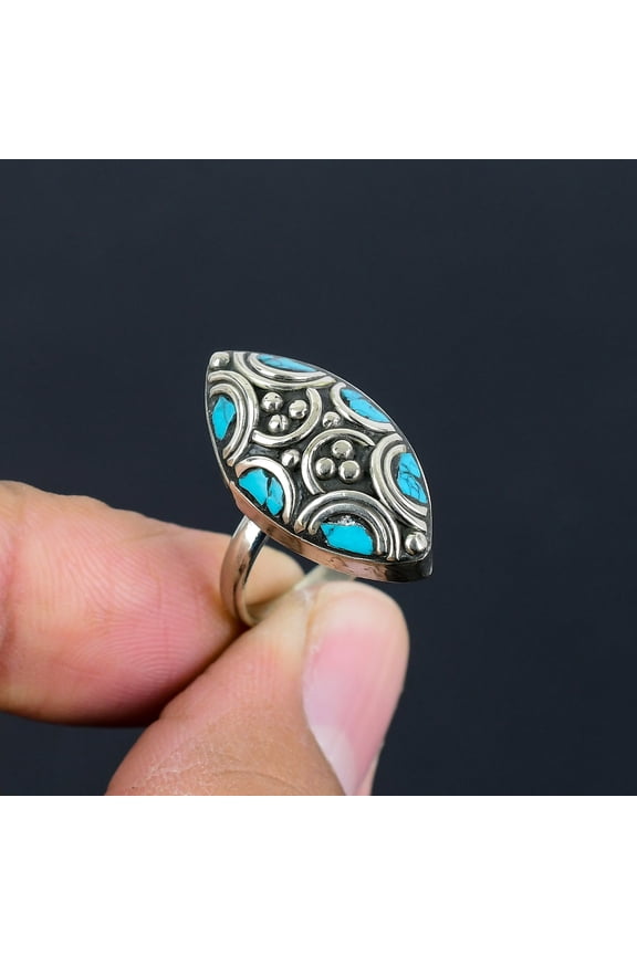 Turquoise Handmade Bohemian Dainty 925 Sterling Silver Nepali Adjustable Ring