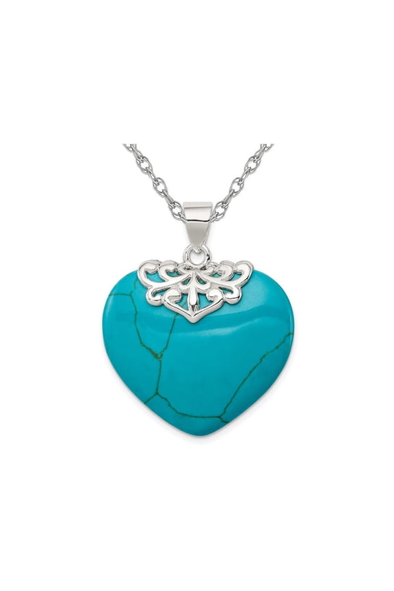 Gem & Harmony Turquoise Heart Pendant Necklace in Sterling Silver with Chain for Women