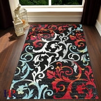 Turquoise/Ivory/Orange/Red/Black -Faded, Allover Floral Distressed Area Rug Swirls Area Rug Abstract, Floral