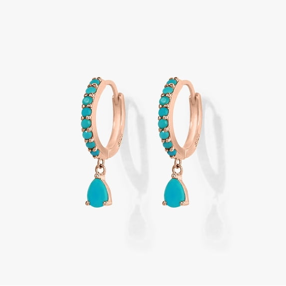 Turquoise Jewelled Teardrop Hoop Earrings With Charm