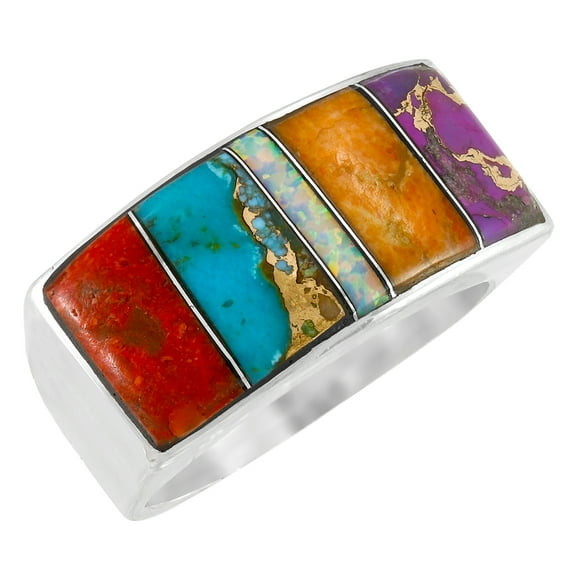 Turquoise Jewelry Ring Multi-Colors for Women or Men Sterling Silver 925 | Turquoise Network | R2570-C00-6