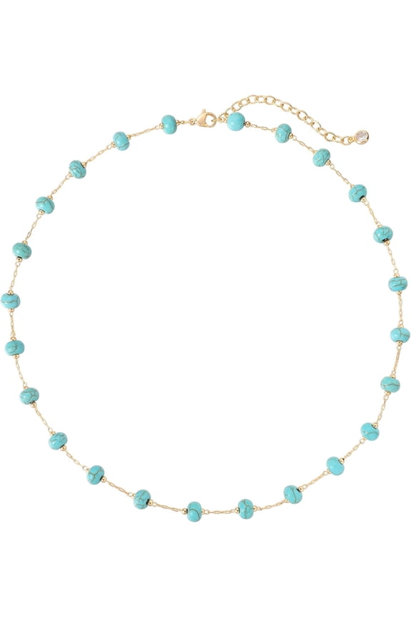 Turquoise Jewelry for Women - 14K Gold Plated Turquoise Necklace for Women Colorful Beaded Necklaces Summer Beach Boho Choker Bead Gift