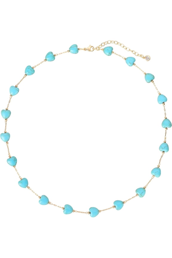 Turquoise Jewelry for Women - 14K Gold Plated Turquoise Necklace for Women Colorful Beaded Necklaces Summer Beach Boho Choker Bead Gift