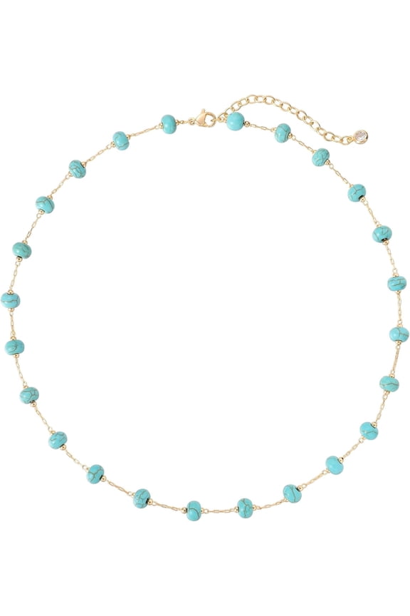 Turquoise Jewelry for Women - 14K Gold Plated Turquoise Necklace for Women Colorful Beaded Necklaces Summer Beach Boho Choker Bead Gift