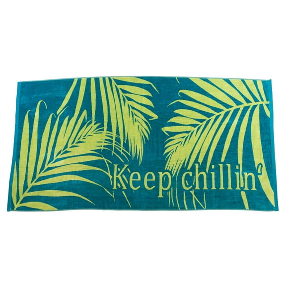 Turquoise Keep Chillin' Velour Beach Towel (100% Cotton, 36" x 70", GSM 400)
