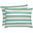 thumbnail image 1 of Turquoise Khaki Striped Pillow Cases Standard Size Set of 2, Smooth Satin Pillowcase for Hair and Skin, Modern Minimalism Abstract Art Decorative Cooling Bed Pillow Covers with Zipper, 20x26 Inches, 1 of 5