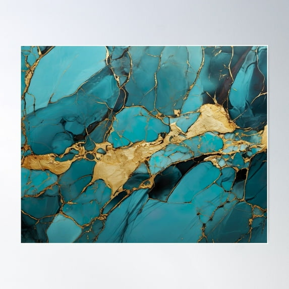 Turquoise - Kintsugi Poster Wall Art, Modern Wall Decor For Living Room Bedroom, 12x18 UNFRAMED