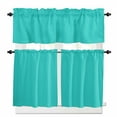 thumbnail image 1 of Turquoise Kitchen Curtains and Valances Set, 3 Piece Kitchen Curtains Set 24 Inch Length, Modern Pure Turquoise Rod Pocket Curtains Tier Farmhouse Window Curtains, 1 of 6