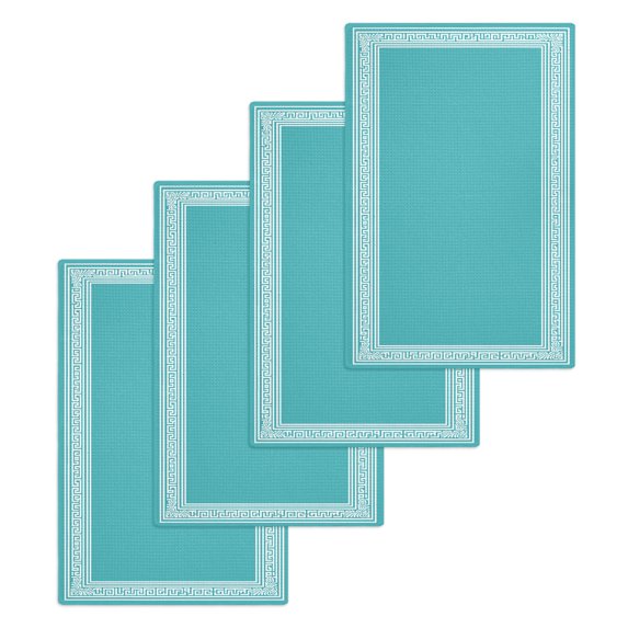 Turquoise Kitchen Dish Towels for Drying Dishes Set of 4, Geometric Boho Ethnic Tile Chic Monochrome Waffle Weave Microfiber Hand Tea Bathroom Towels Quick Dry & Absorbent Towel 15.7x23.6