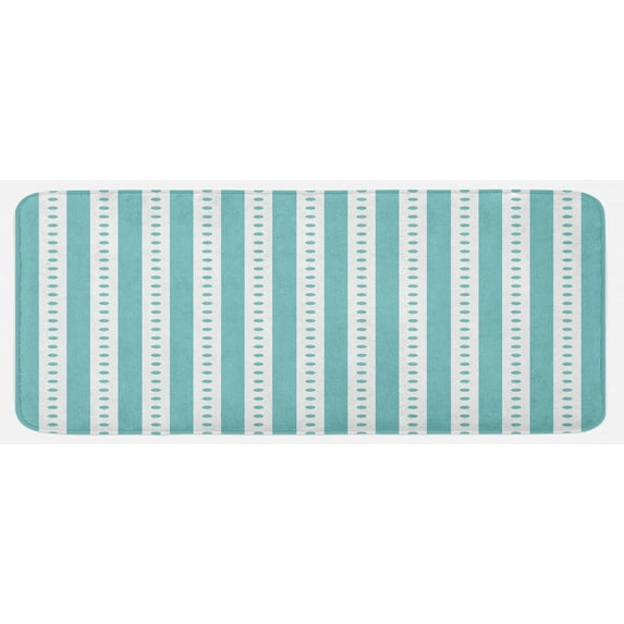 Turquoise Kitchen Mat, Dots Rounds and Stipes with Thick Borders Vintage Retro Textured Image, Plush Decorative Kitchen Mat with Non Slip Backing, 47" X 19", Mint Green and White, by Ambesonne
