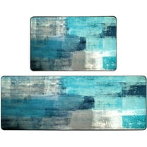 Turquoise Kitchen Rug Kitchen Mats Turquoise and Grey Abstract Art Painting 18"X48" 18"X30" Washable Non-Slip Kitchen Rug Set for Kitchen Dining Room,Floor Home,Office,Sink,Laundry