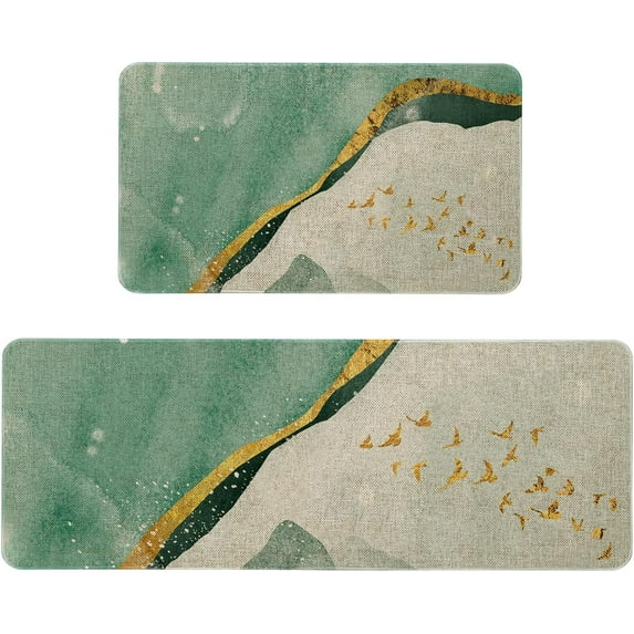 Turquoise Kitchen Rugs and Mats Set of 2 Teal Cushioned AntiFatigue Abstract Modern Art Kitchen Mats (17x29 & 17x47 Inch) Perfect for Kitchen & Laundry Add a Splash of Color