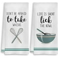 thumbnail image 1 of Turquoise Kitchen Towels Set of 2, Don''t Be Afraid to Take Whisks Hand Towels, Life is Short Lick The Bowl Dish Towels for Kitchen, Funny Dish Towels, Funny Kitchen Decor, 18x26 Inches, 1 of 6