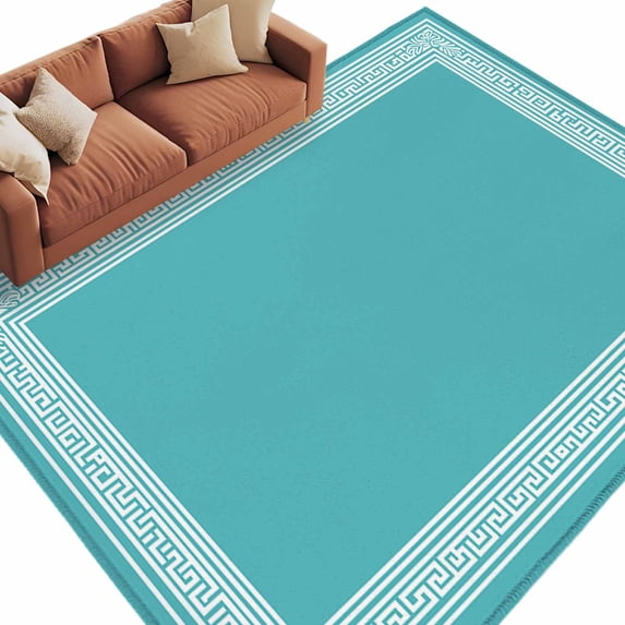 Turquoise Large Area Rugs for Bedroom Living Room, Soft Non Slip Carpet Bedside Rug, Geometric Boho Ethnic Tile Chic Monochrome Rectangular Floor Cover Kitchen Accent Rug 5'x8' for Dining Room/Office