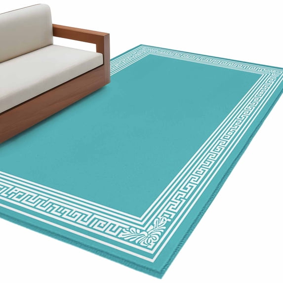 Turquoise Large Area Rugs for Bedroom Living Room, Soft Non Slip Carpet Bedside Rug, Geometric Boho Ethnic Tile Chic Monochrome Rectangular Floor Cover Kitchen Accent Rug 3'x5' for Dining Room/Office