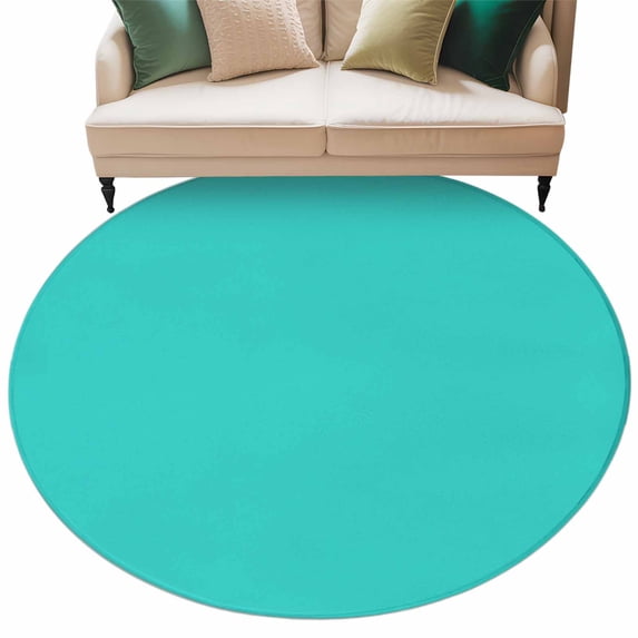 Turquoise Large Area Rugs for Bedroom Living Room, Soft Non Slip Carpet Bedside Rug, Modern Pure Turquoise Round Floor Cover Kitchen Accent Rug 5' for Dining Room/Office