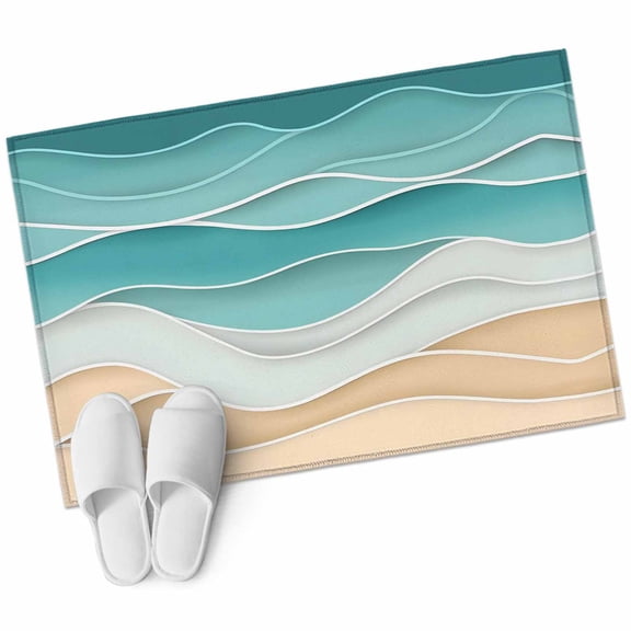 Turquoise Large Area Rugs for Bedroom Living Room, Soft Non Slip Carpet Bedside Rug, Ocean Wave Stripes Modern Abstract Beach Rectangular Floor Cover Kitchen Accent Rug 2'x3' for Dining Room/Office