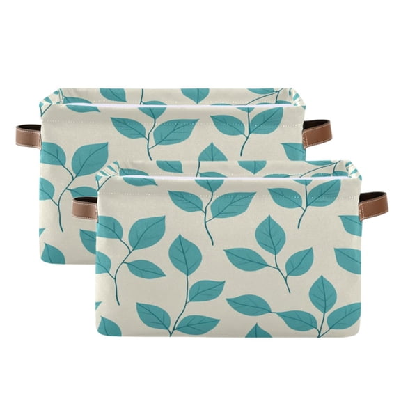 Turquoise Leaf Foldable Storage Basket,Canvas Fabric Foldable Storage Bins with Handles Open Home Storage Bins Boxes for Toy Book Shelf Closet Baskets