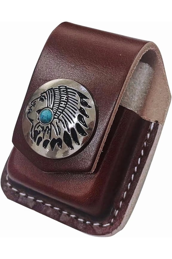 Turquoise Leather Lighter Case Holder Lighter Pouch Protective Storage with Pocket Belt Loop Full Grain Handcrafted Sheath for Belt Lighter(Coconut Brown)