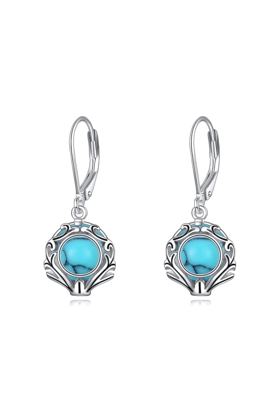 Turquoise Leverback Earrings Sterling Silver Filigree Earrings for Women