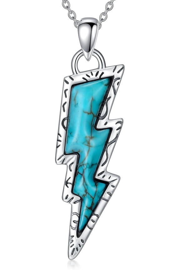 Turquoise Lightning Bolt Necklace 925 Sterling Silver Genuine Turquoise Western Cowgirl Pendant Country Jewelry Gift for Women