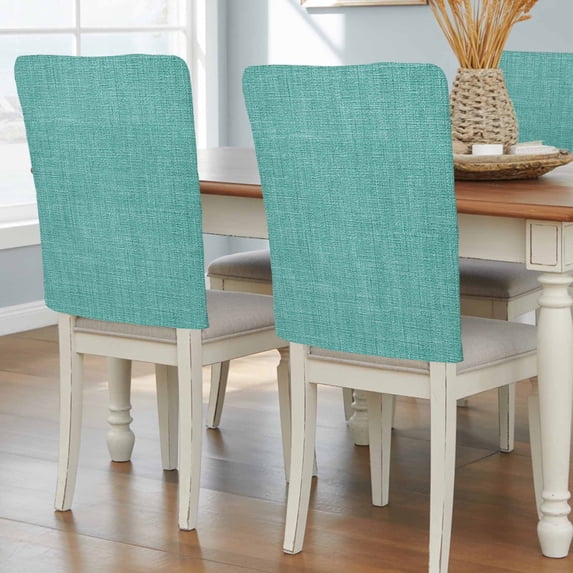 Turquoise Linen Chair Back Cover Only, Farmhouse Pure Color Linen Textured Chair Back Covers Set of 6, Removable Washable Slipcovers for Dining Room, Wedding & Holiday Decoration
