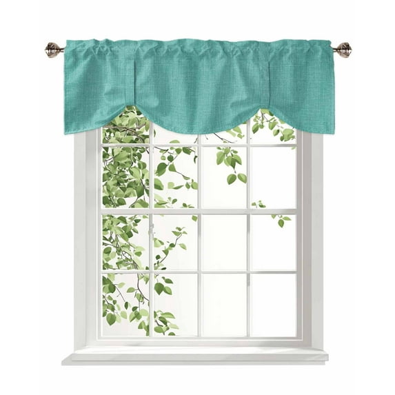 Turquoise Linen Tie Up Valances Curtain, Adjustable Kitchen Farmhouse Pure Color Country Vintage Valances for Windows Decor, Rod Pocket Short Curtains Set for Bedroom/Bathroom, 42"x12"