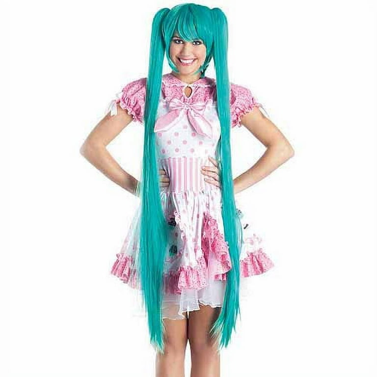 Turquoise Long Cosplay Wig with Pigtails Halloween Accessory