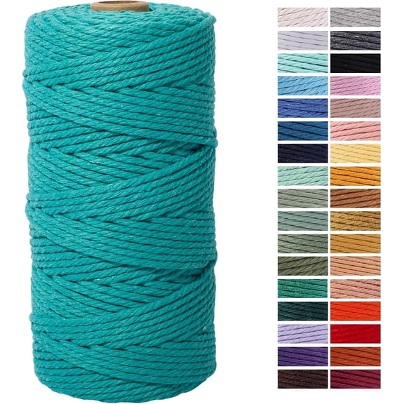 Turquoise Macrame Cord 3mm x 109Yards,Colored Cotton Rope Craft Cord Colorful Cotton Cord Twine for Wall Hanging Plant Hangers Crafts Knitting Decorative Projects
