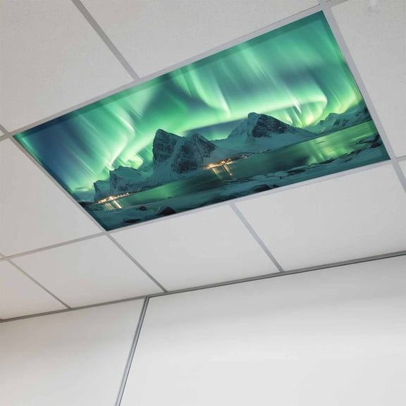 Turquoise Magnetic Fluorescent Light Covers for Ceiling Lights 2 x 4 Feet, Teal Aurora Iceland Scenery Mountain Office Classroom Kitchen Drop Ceiling Light Covers Lighting Filters Shade Panel 1 Pack