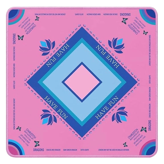 Turquoise Mahjong Mat with Lotus & Butterfly – 32.4x32.4 Inch Hand-Painted Rubber Mat, Zen Waterproof Anti-Slip Foldable for Game Nights