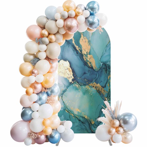 Turquoise Marble Arch Backdrop Cover 4 FT Abstracts Gold Green Gradient Stone Texture Stretchy Elastic Arch Stand Covers Spandex Arched Background Birthday Wedding Party Decoration (No Stand)