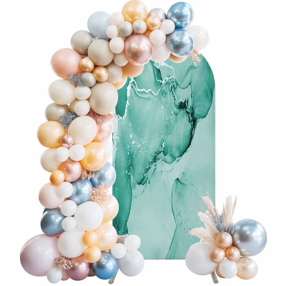 Turquoise Marble Arch Backdrop Cover 6Ft, Wedding Arch Covers Stretchy Backdrop, Nature Marble Stone Ripple Modern Art Fitted 2 Sided Arched Photo Background for Birthday Party Decorations