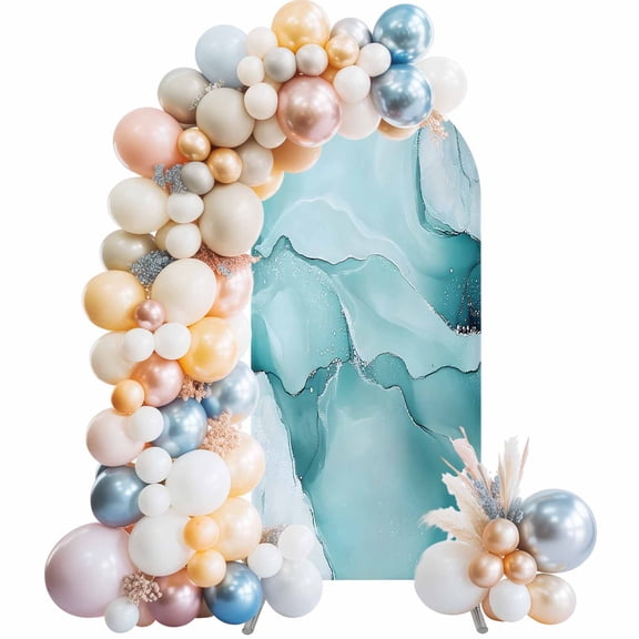 Turquoise Marble Arch Backdrop Cover, Spandex Fitted Wedding Arch Cover, Modern Abstract Art Texture Watercolor Round Top Stand Covers for Birthday Ceremony Bridal Shower Party Decor 4x1.65 Ft
