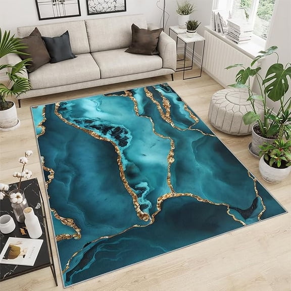 Turquoise Marble Area Rugs Nordic Light Luxury Decor Indoor Carpet Floor Anti Slip Door Bedroom Living Room Office Interior Decoration 5x8 Non-slip Washable Soft Home Decor Modern