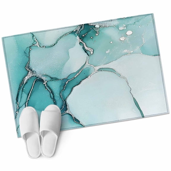 Turquoise Marble Area Rug 2x3ft Abstract Modern Non-Slip Washable Square Rugs Soft Felt Indoor Floor Mat for Bedroom Kitchen Living Room Bathroom