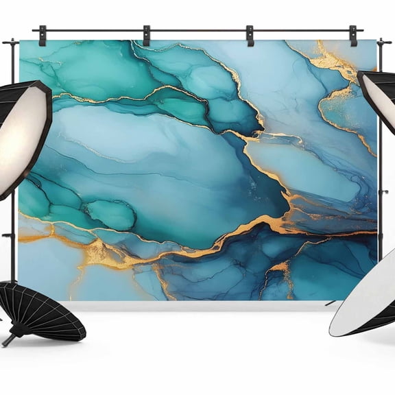 Turquoise Marble Backdrop for Photography, Gold Foil Modern Abstract Photo Backdrop Portrait Background Party Banner Photo Backgrounds for Studio Booth Props, 7x5ft