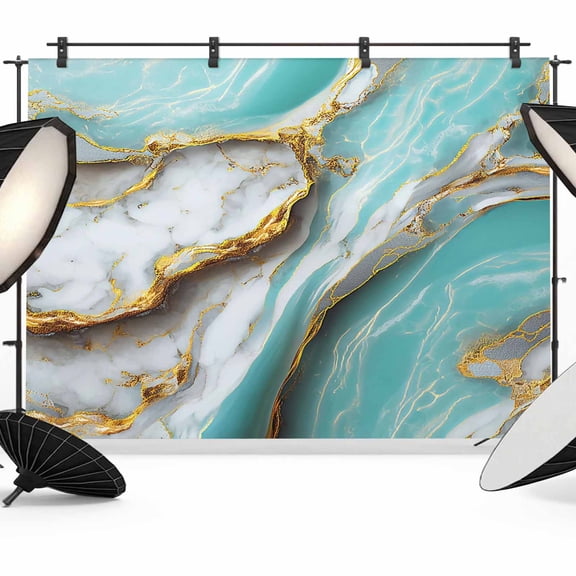 Turquoise Marble Backdrop for Photography, Modern Abstract Gradient White Gold Teal Water Ripples Photo Backdrop Portrait Background Party Banner Photo Backgrounds for Studio Booth Props, 7x5ft
