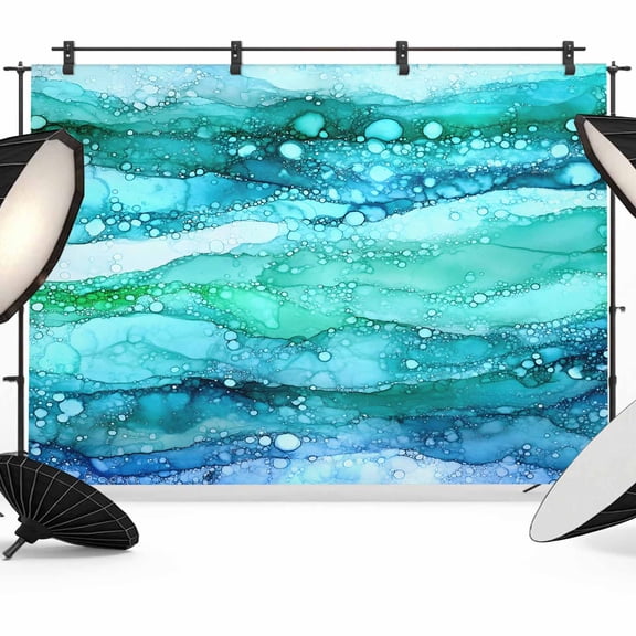 Turquoise Marble Backdrop for Photoshoot,Photography Photo Studio Background Wall Backdrop,Gradient Abstract Sea Waves Bubble Back Drop Banner Panel for Portraits Wedding Party Live Streaming 8x6Ft