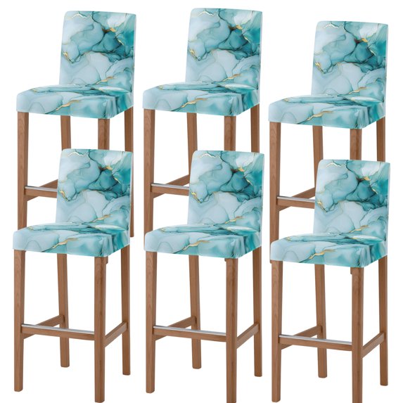 Turquoise Marble Bar Stool Cover Set of 6, Abstract Modern Art Marble Crack Stretch Bar Chair Cover, Removable Washable Pub Counter Stool Chair Slipcover for Kitchen Dining Room Pub Cafe