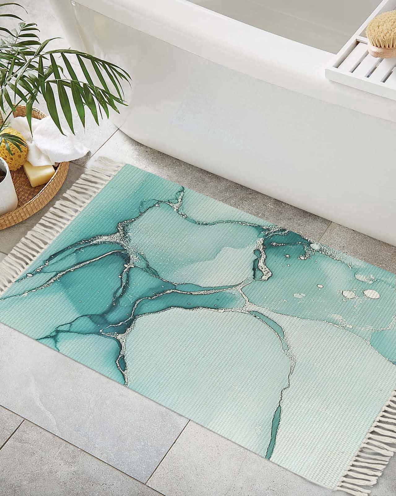 Turquoise Marble Bath Rug 2x3ft Woven Bathroom Entryway Runner Rug ...