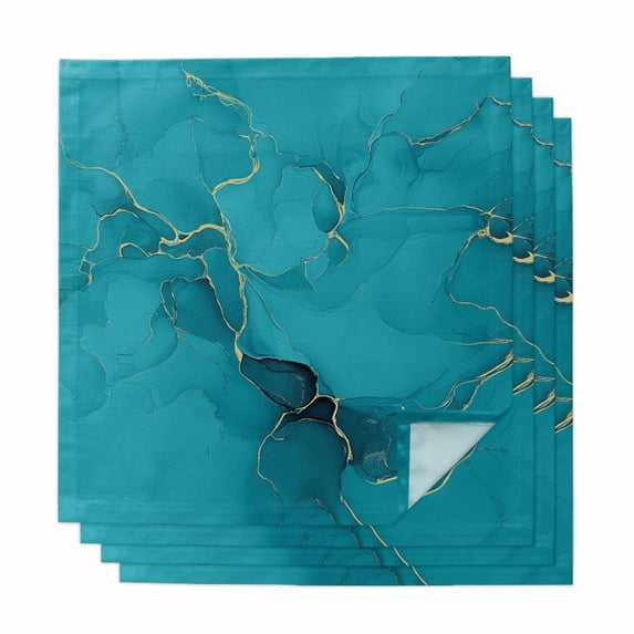 Turquoise Marble Cloth Napkins, Minimalist Abstract Golden Fluid Art Washable and Reusable Dinner Napkins Set of 4, Table Napkin for Kitchen Party Birthday Wedding Hotel Housewarming 20"x20"