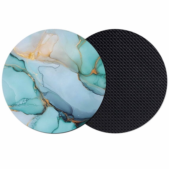 Turquoise Marble Coasters Set of 2, Farmhouse Abstract Ombre Texture Absorbent Coasters for Drinks, Coaster for Bar Office Dining Coffee Table Accessories Decor, Non Slip Round Desk Coaster