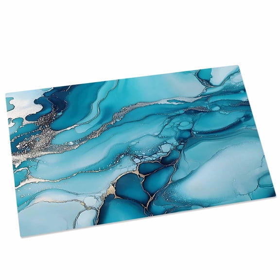 Turquoise Marble Door Mat 16x24 Inch Abstract Marble Entryway Rug with Non-Slip Rubber, Front Door Rug Indoor Floor Mats for Living Room Bathroom Bedroom Home Office
