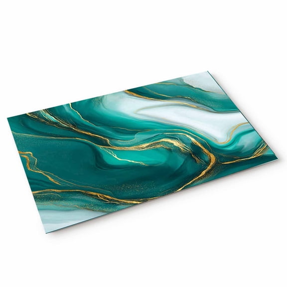 Turquoise Marble Door Mat Gold Line Abstract Art Fluid Modern Non Slip Absorbent Entrance Mat Washable Low Profile Indoor Doormat for Front Door Entryway Entry 16"x24"