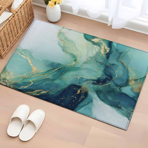 Turquoise Marble Entryway Rug 2'x3' Non Slip Front Door Mats, Modern Abstract Art Aesthetics Entrance Rugs Indoor Outdoor Carpet, Washable Floor Mats Small Area Rug for Bedroom Kitchen