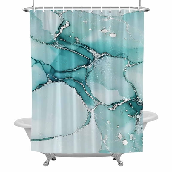 Turquoise Marble Fabric Shower Curtain, Abstract Modern Fluid Art Bathroom Curtain with 12 Hooks Waterproof Machine Cloth Shower Curtain for Bathroom, Bathtub, Spa Room, 72x72 Inch