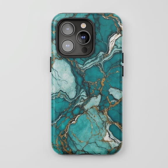 Turquoise Marble Gold Vein Design for All iPhone Series Protective Phone Case